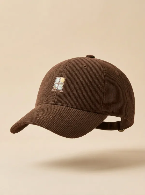 Classic Window-Motif Corduroy Embroidered Unisex Baseball Cap