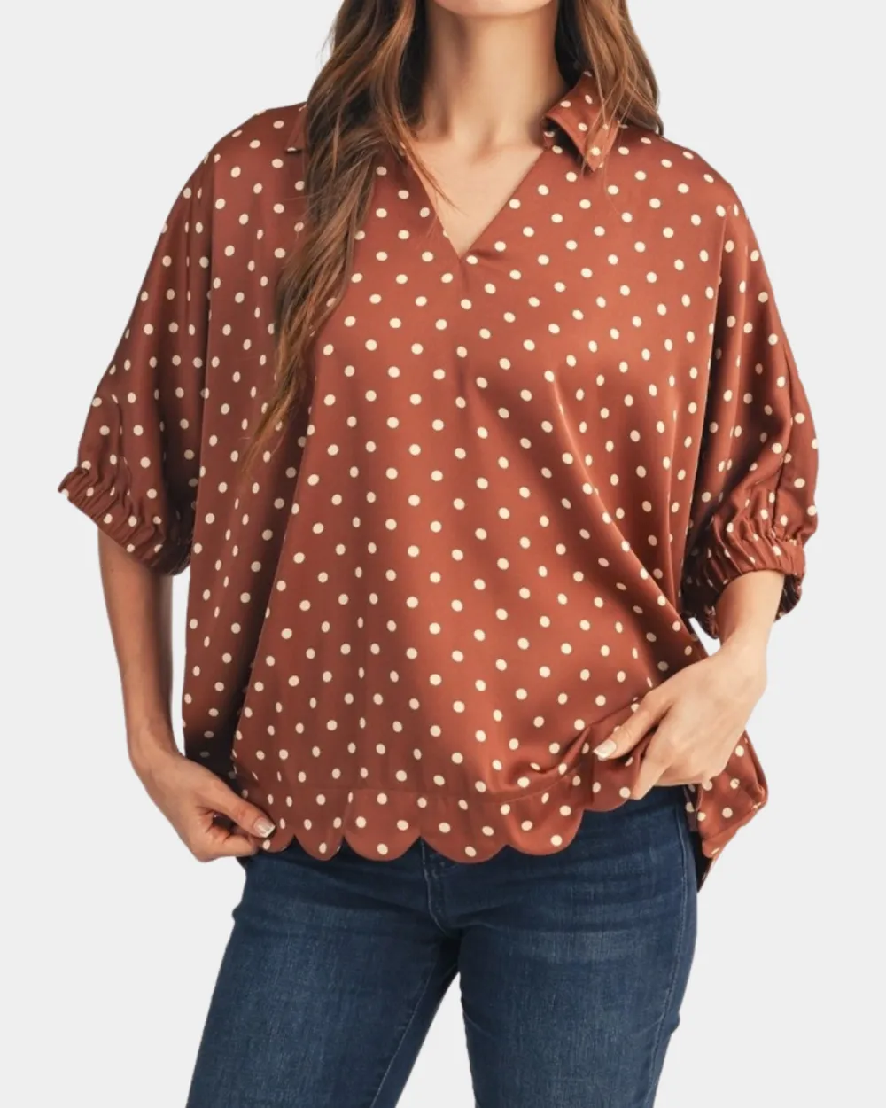 Scallop Hem Polka Dot Top