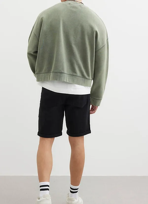 Men's Black Slim Fit Cotton Denim Shorts