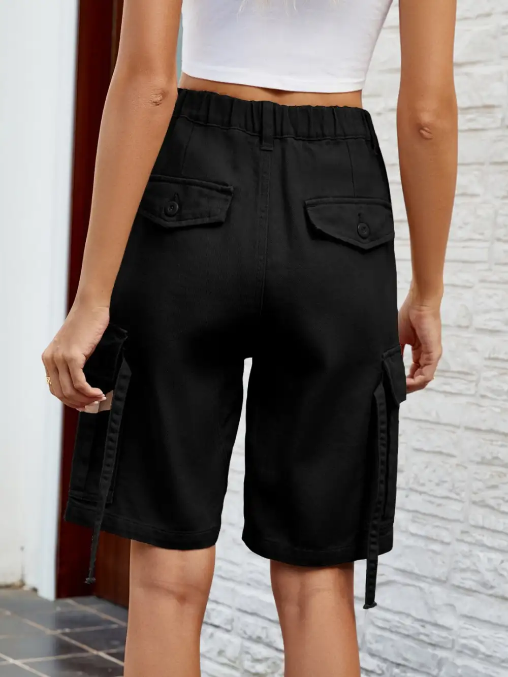 Tailored High Waist Denim Shorts with Pockets