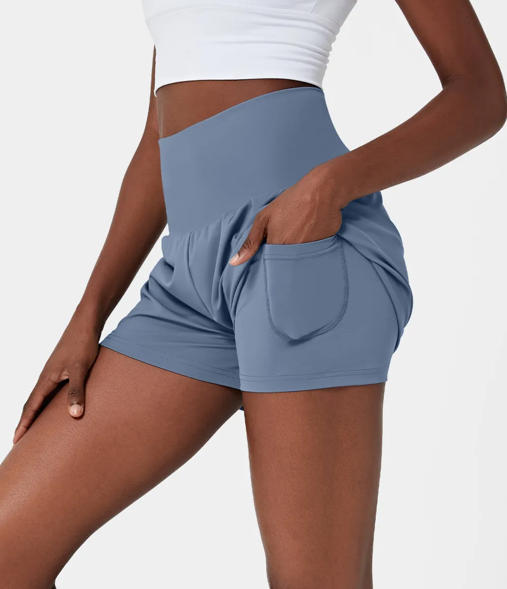 2026🔥  Super High Waisted Back Pocket & Side Hidden Pocket 2-in-1 Yoga Shorts 2.5