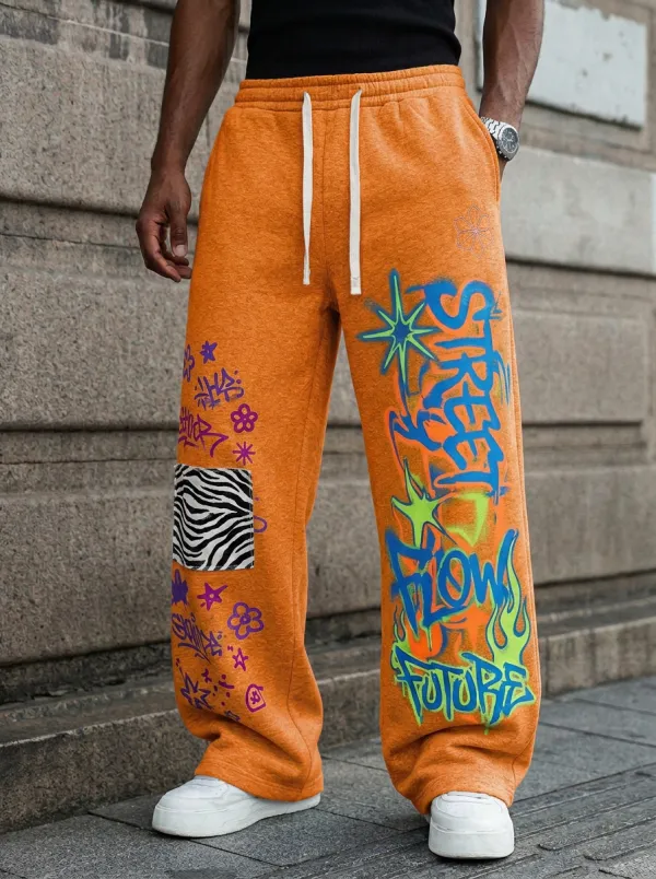 Unisex Streetwear Graffiti Zebra Patch Sweatpants