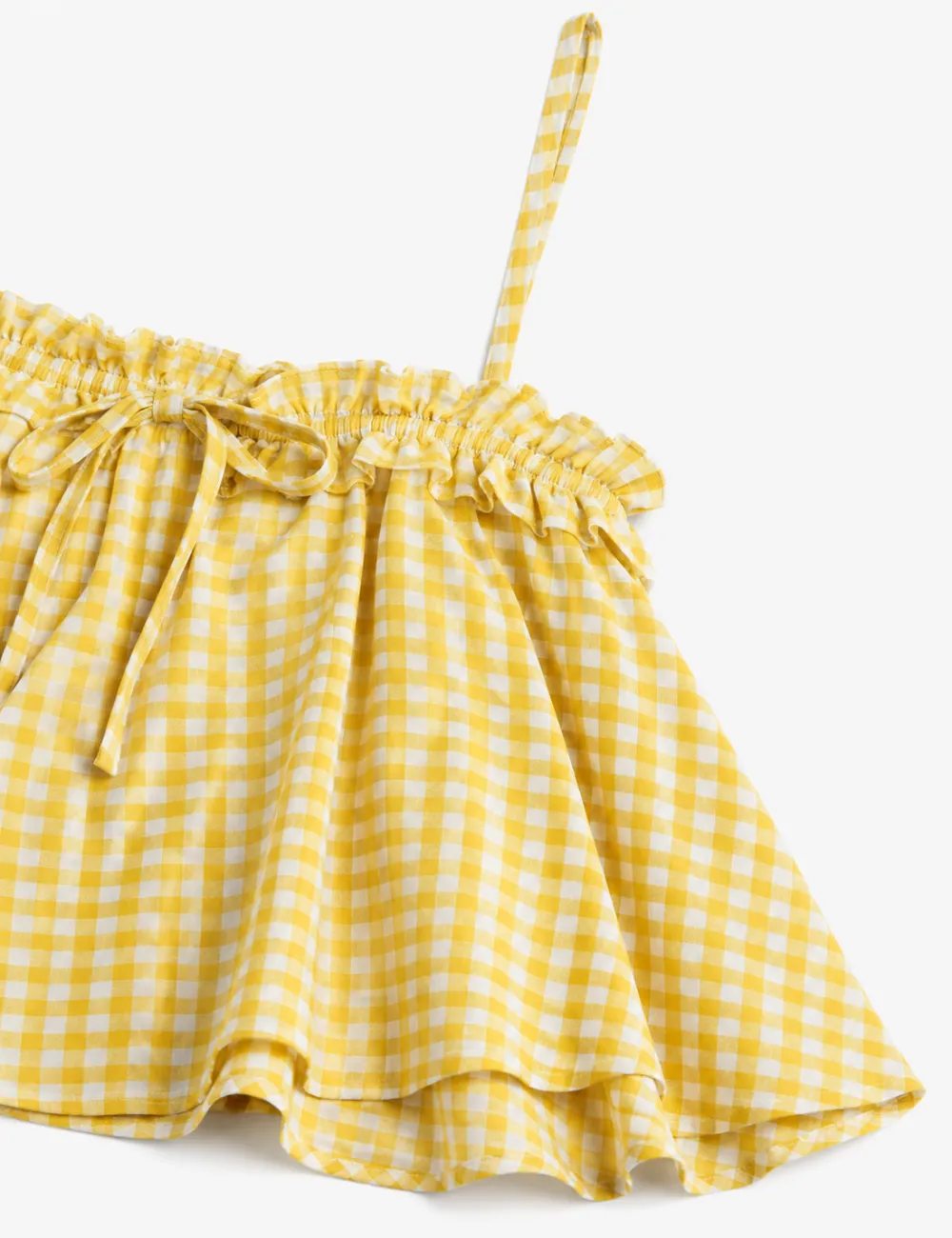 Gingham Drawstring Neck Ruffle Cami Top