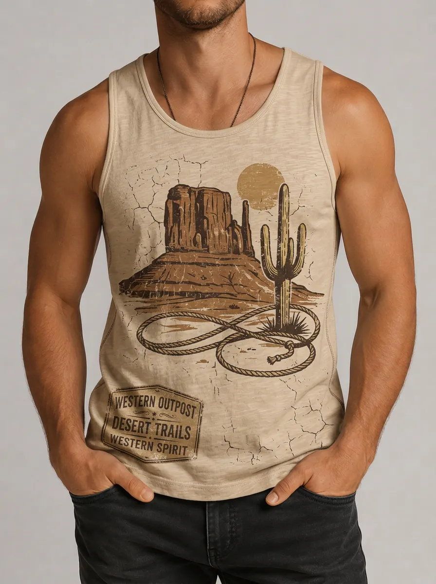 Men's Distressed Desert Graphic Tank Top
