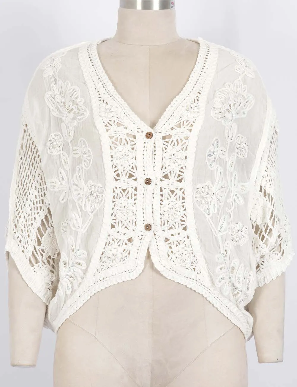 Boho Embroidery Crochet Knit Sleeves Cardigan