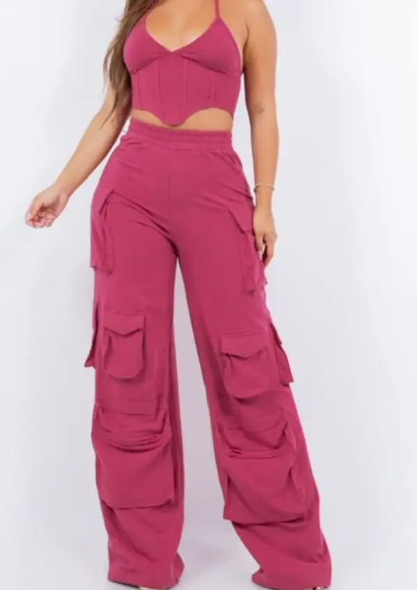 Comfy Big Pockets Cargo Pants Magenta
