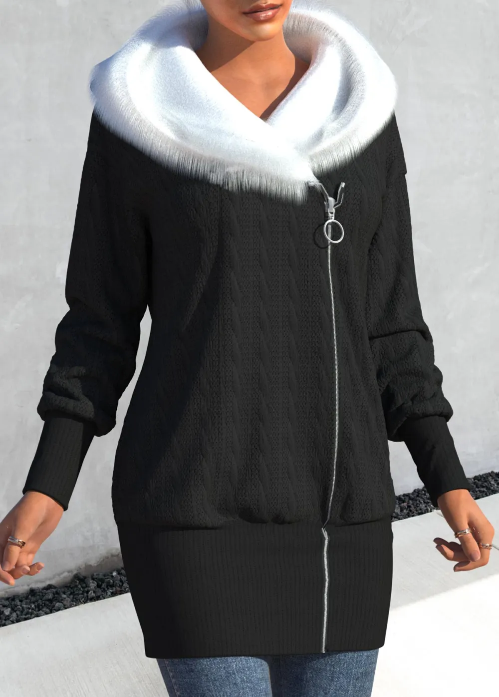 Black Asymmetry Contrast Color Long Sleeve Coat