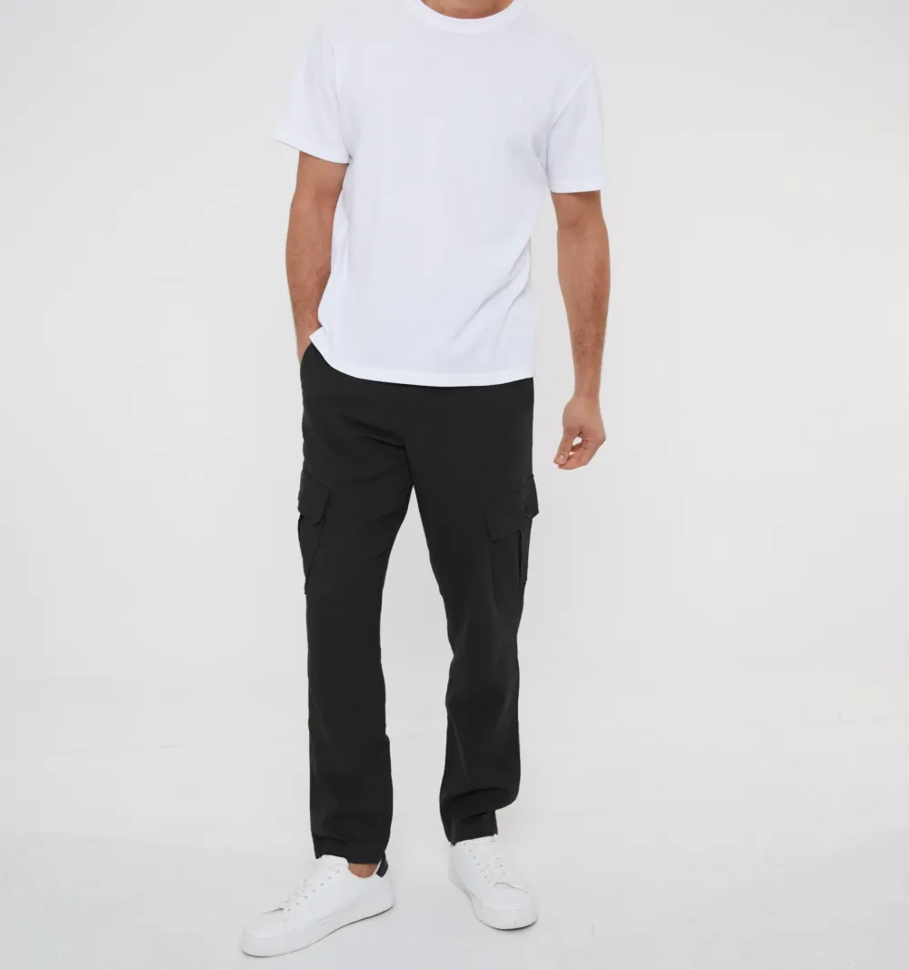 Men's Black Linen Blend Cargo Pants