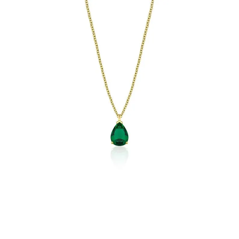 Pear Shape Emerald Solitaire Necklace