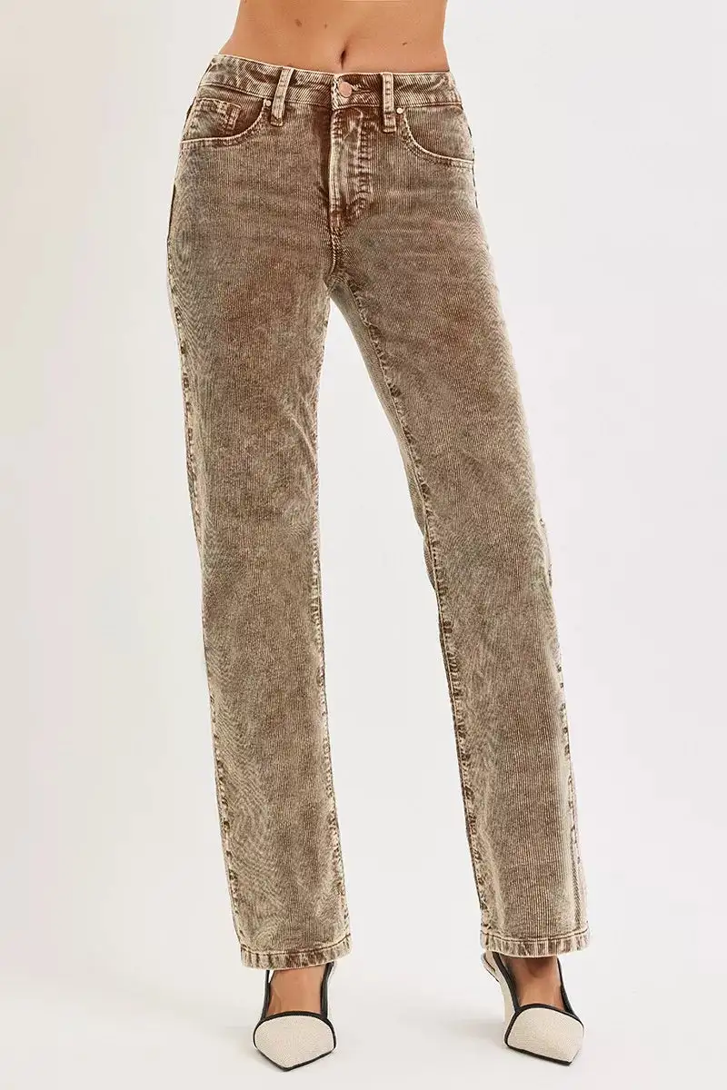 Tummy Control Mid Rise Straight Leg Corduroy Pants