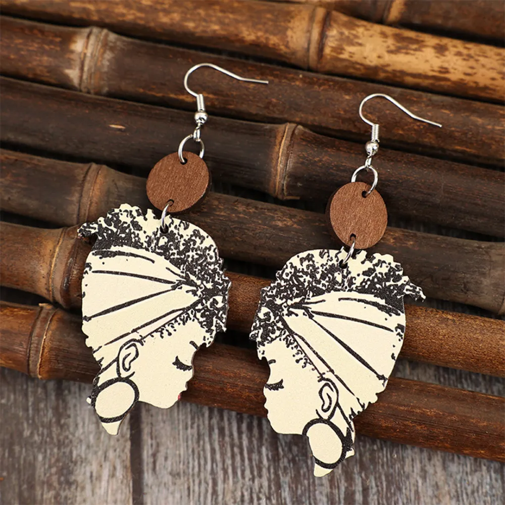Retro Pattern Wooden Drop Earrings