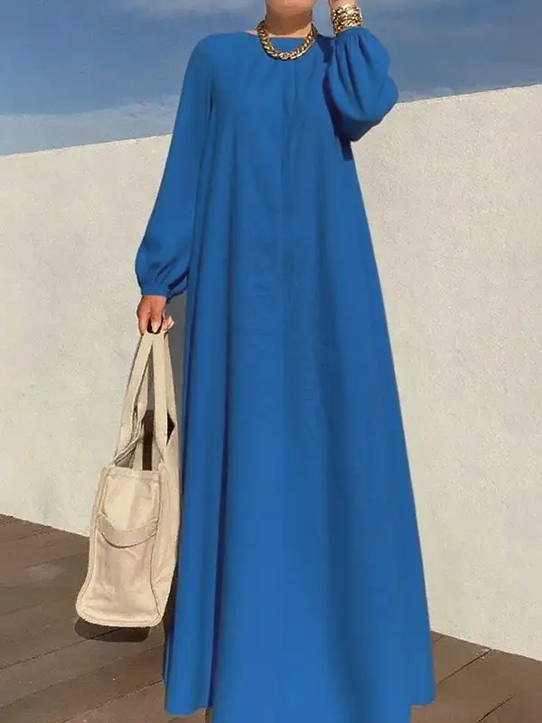 Zipper Pleated Long Neck Maxi Dress
