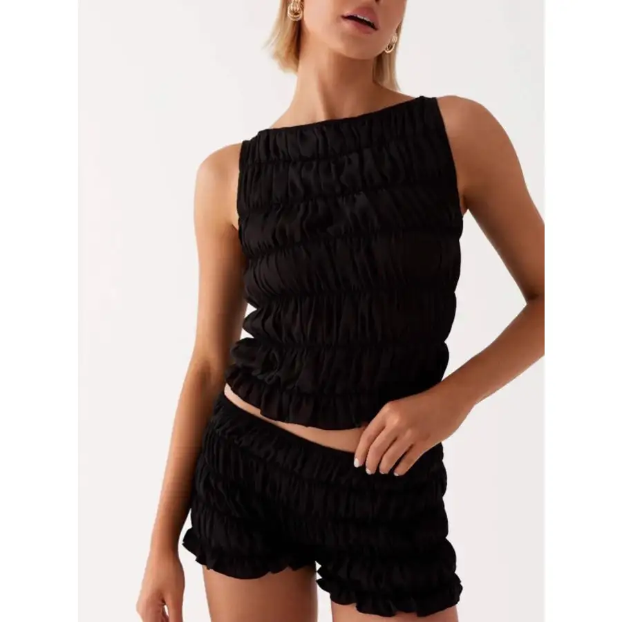 Ruched Texture Tank and Shorts Two Piece Set