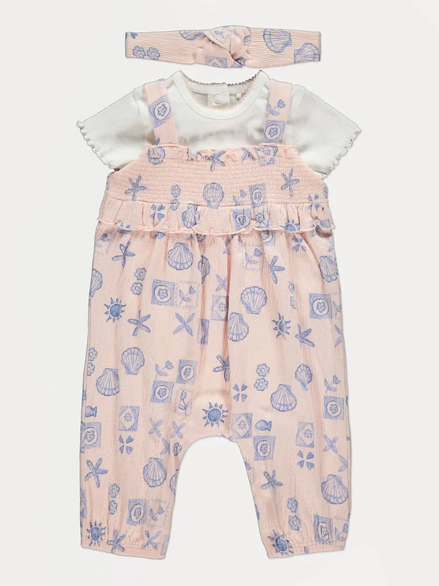 Pink Shell Dungaree All In One and Headband Set