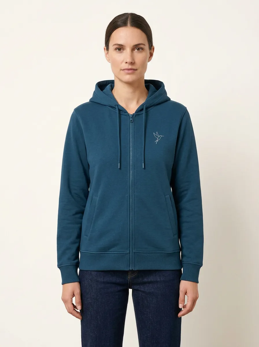 Women's Bird-Embroidered Full-Zip Welt-Pocket Hoodie