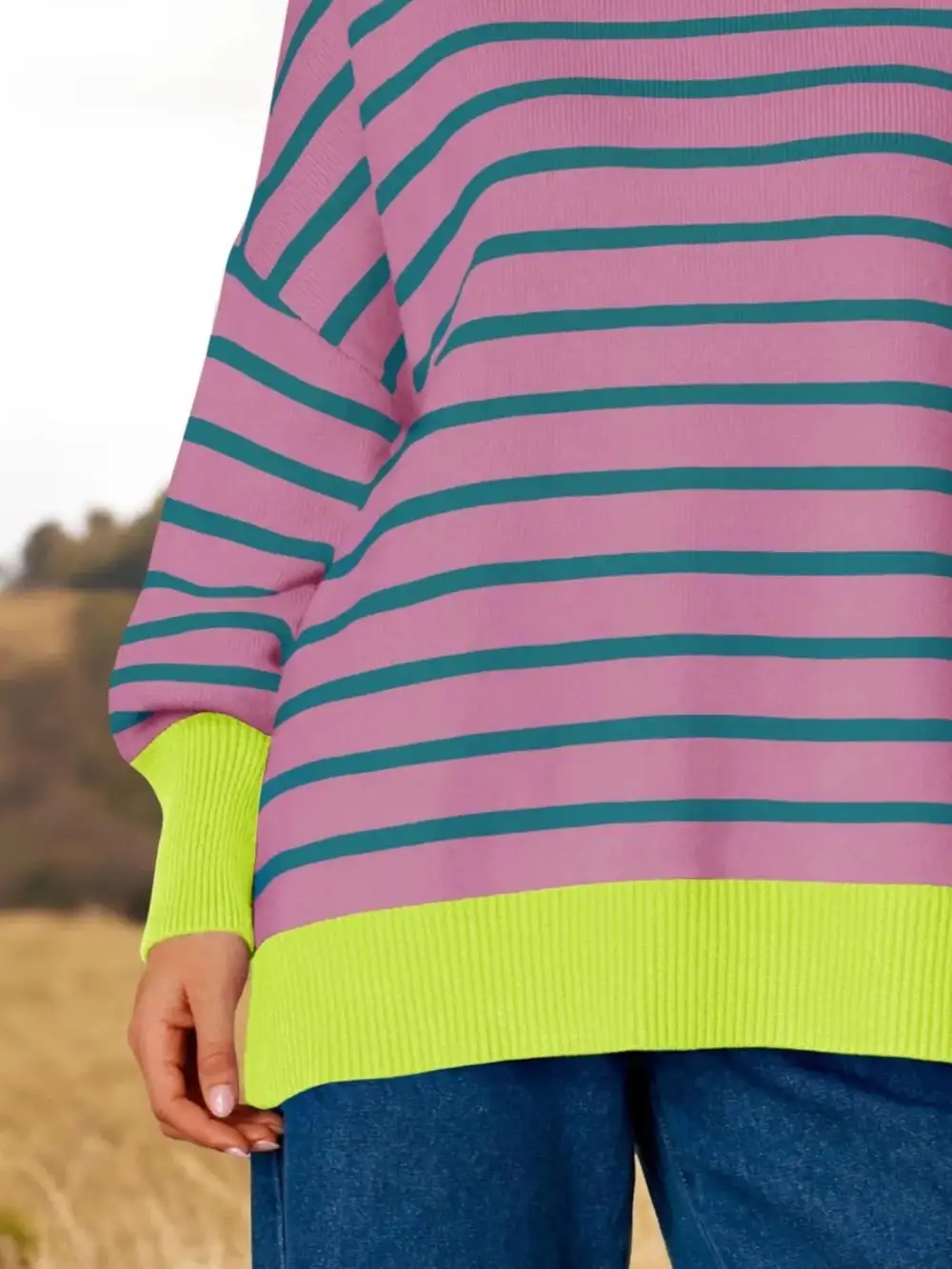 Modern Long Sleeve Round Neck Striped Sweater