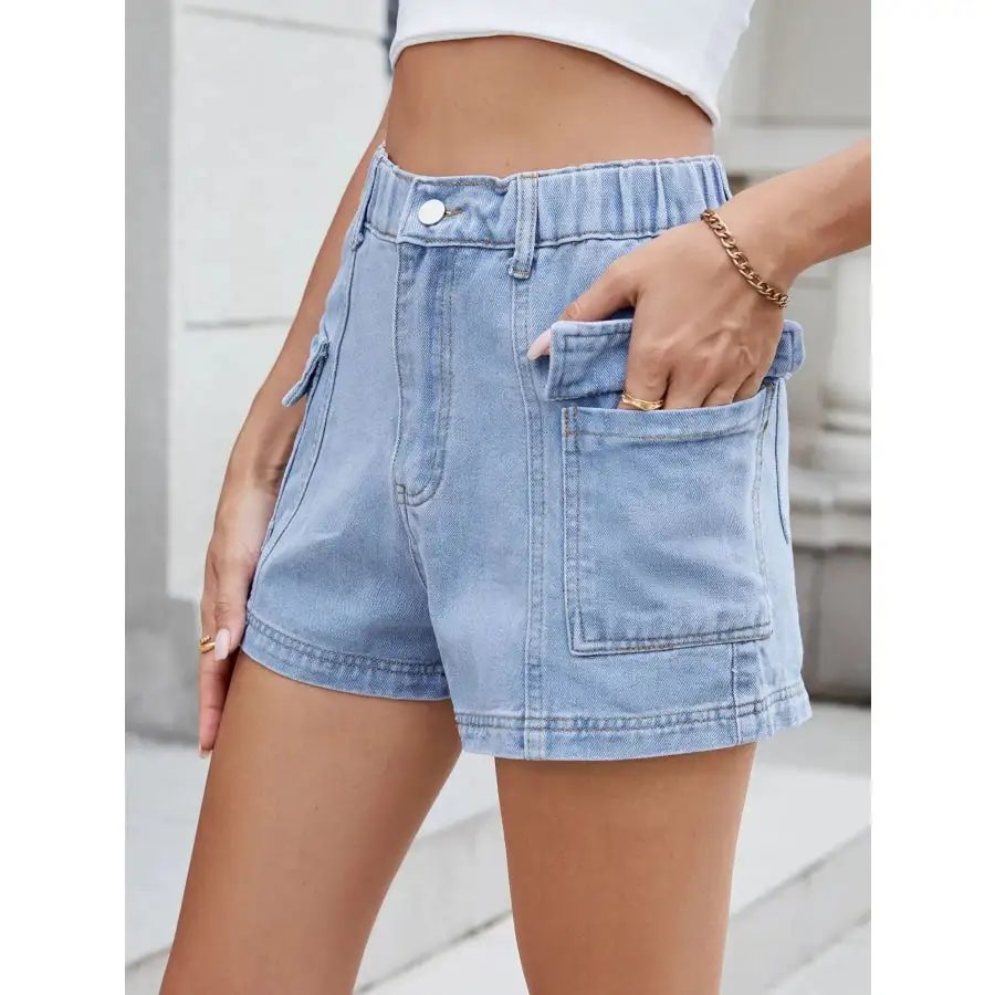 Everyday High Waist Pocketed Cargo Denim Shorts
