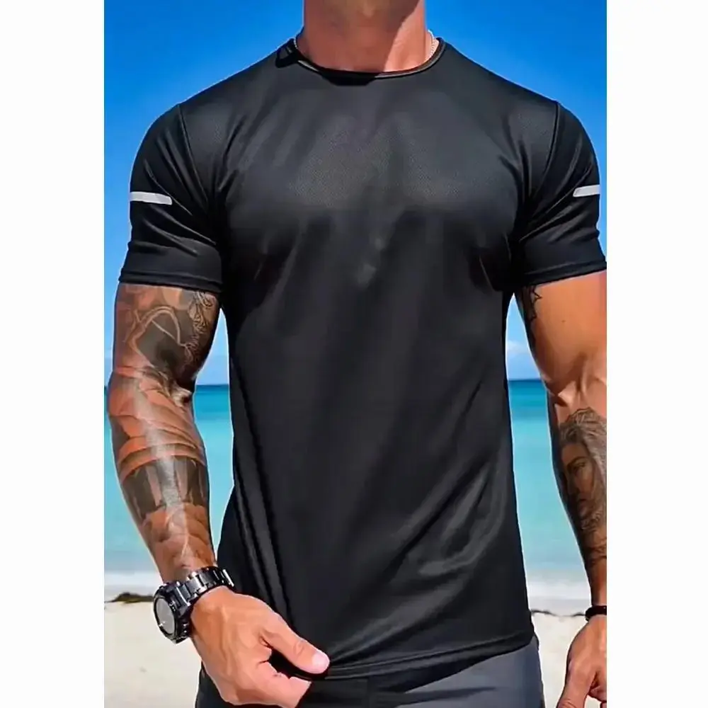 Men's Printed Reflective Striped Sports T-Shirt