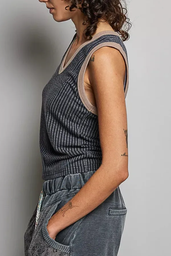 Tailored V-Neck Ribbed Tank Top