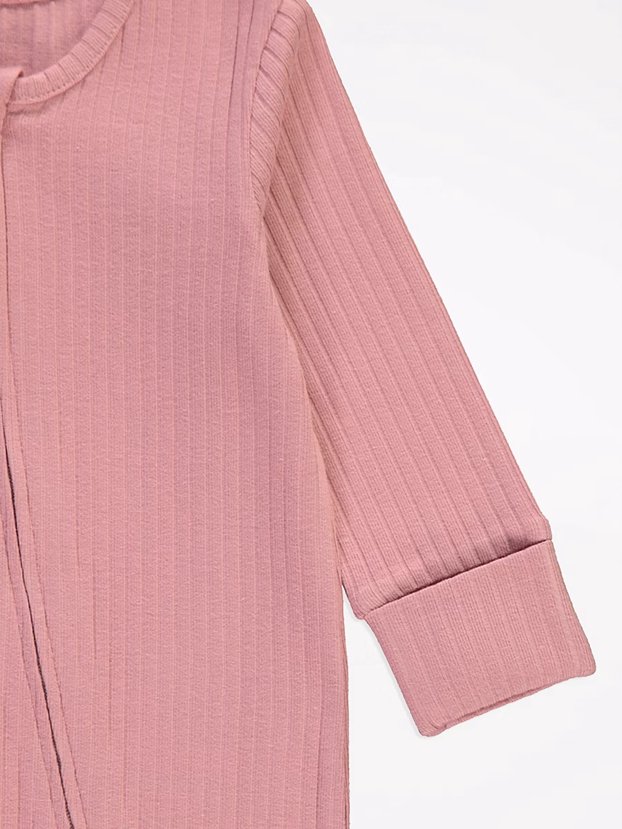 Pink Ribbed Zip Fasten Sleepsuits 5 Pack detail 3