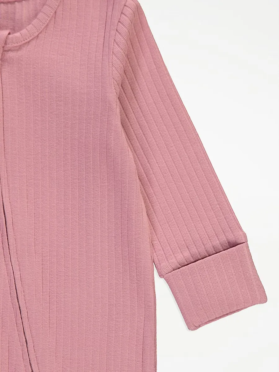 Pink Ribbed Zip Fasten Sleepsuits 5 Pack