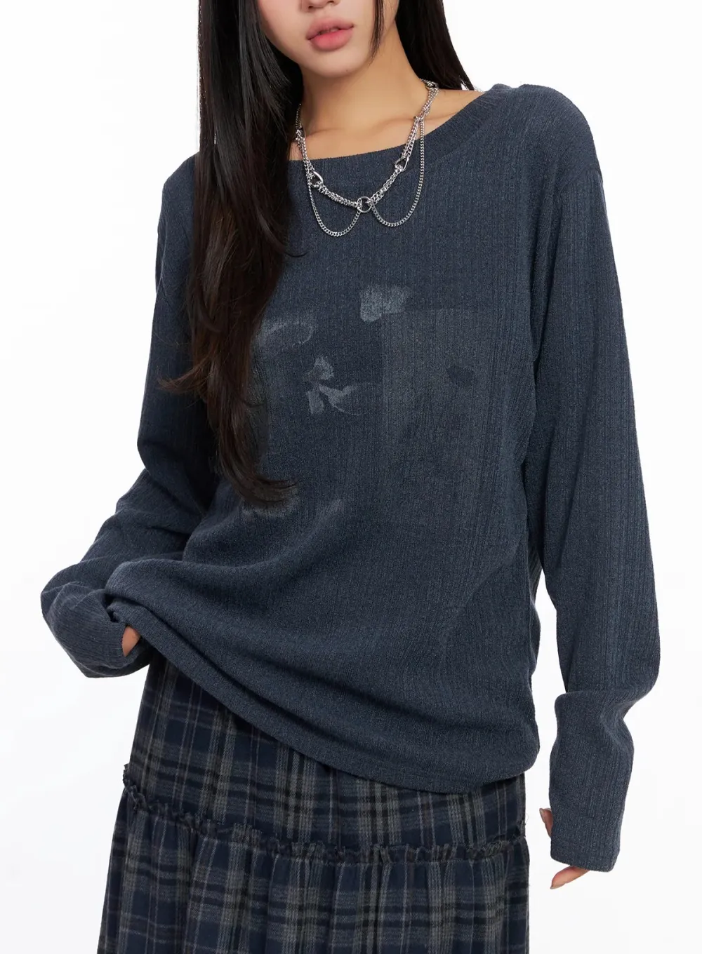 Oversized Ribbed Knit Long Sleeve Top