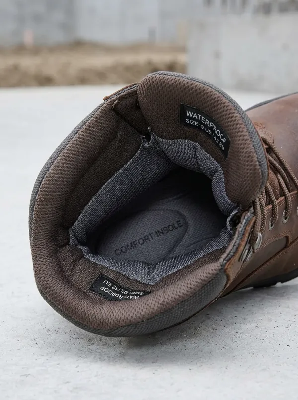 Hiking-Inspired Leather-Look Workwear Men's Waterproof Work Boots