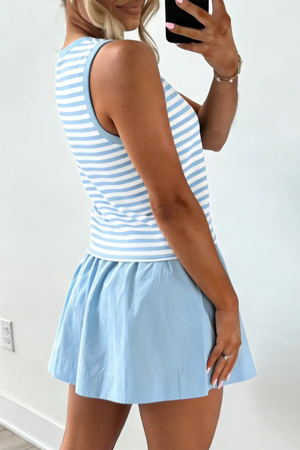 Women's Slim Tank Contrast Ruffle Mini Skort Set