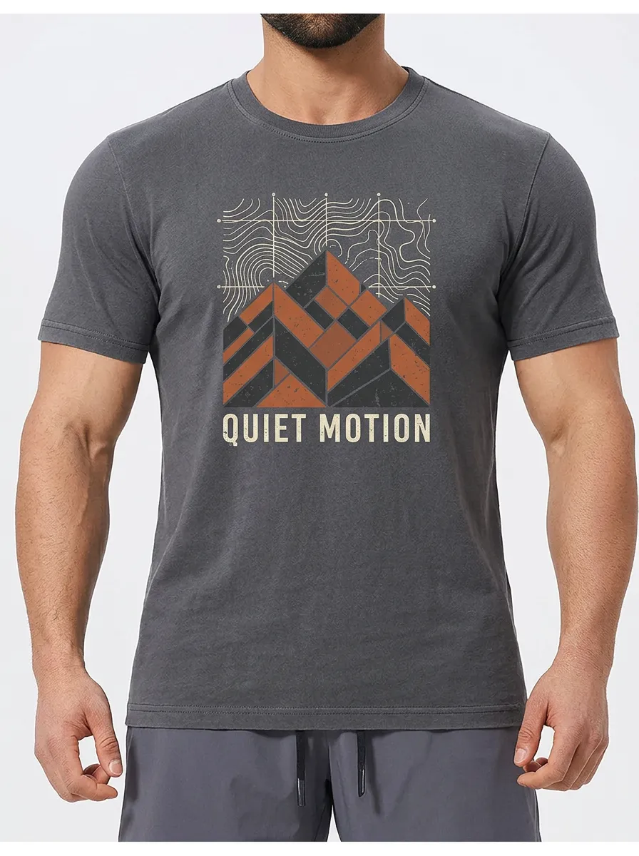 Men's Outdoor Adventure Mountain Topographic Printed T-shirt