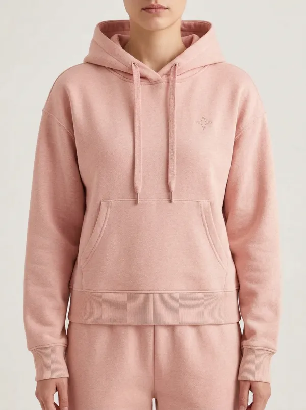 Unisex Minimalist Star Embroidered Beige Printed Hoodie