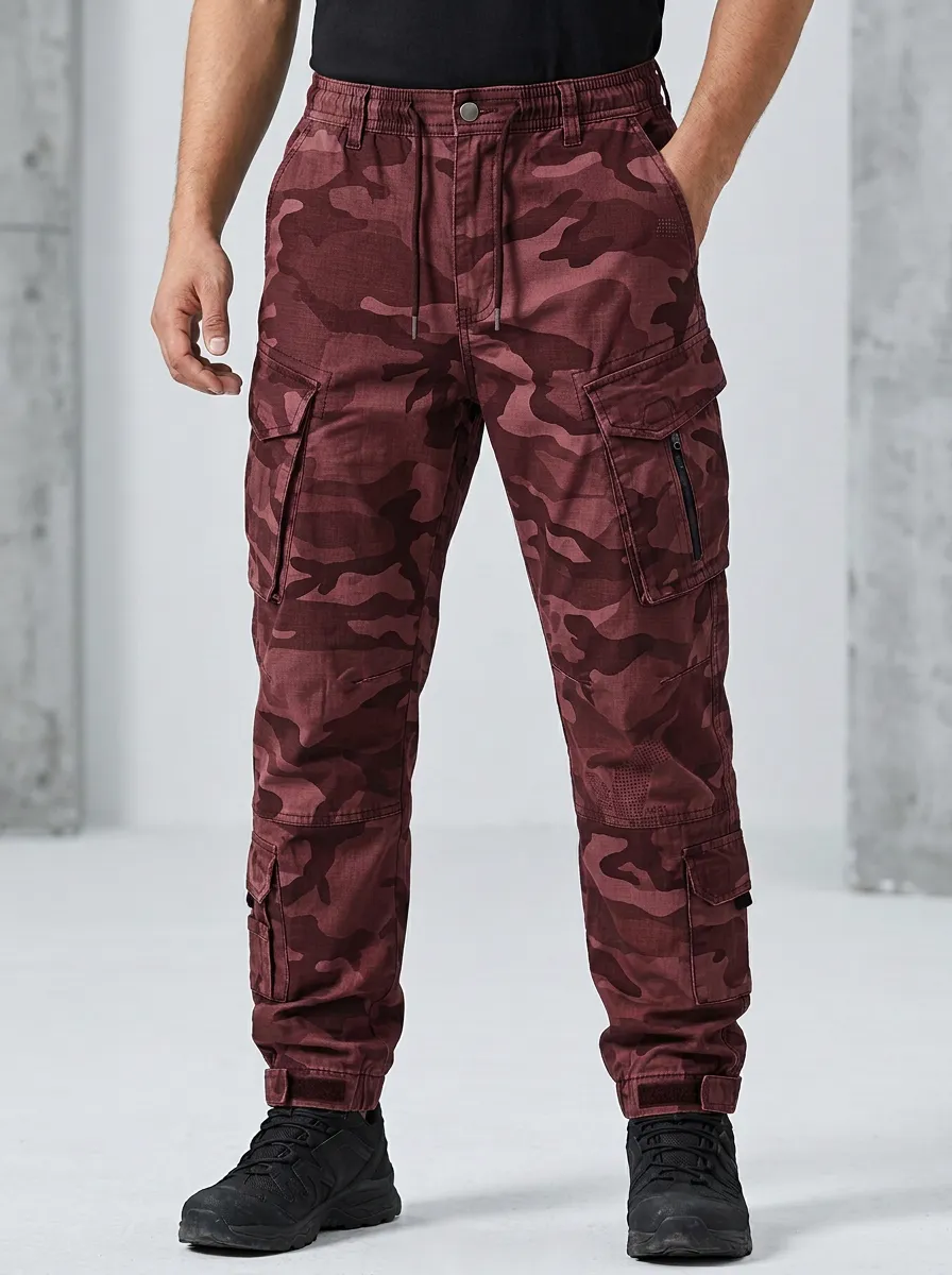 Men's Tactical Style Grey Camouflage Printed Cargo Pants