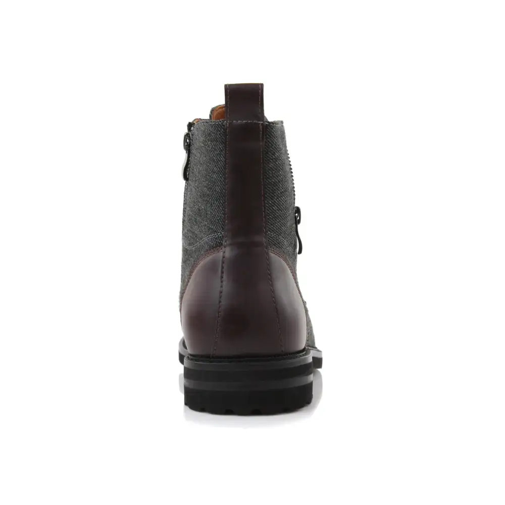 Faux-Leather Lace-Up Zip-Up Ankle Boots