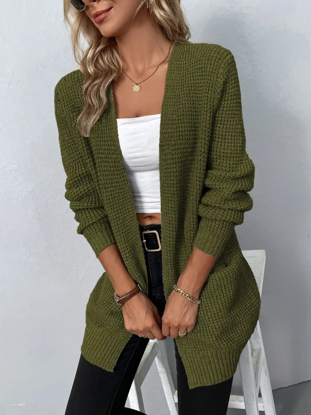 Relaxed Fit Open Front Cardigan