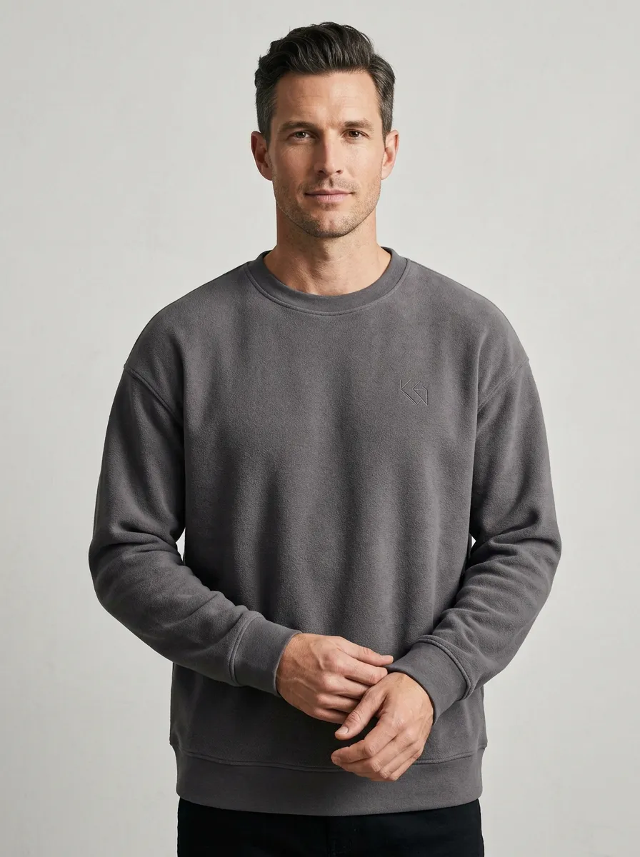 Performance-Inspired Embroidered Fleece Street Look Men's Fleece Crewneck Sweatshirt