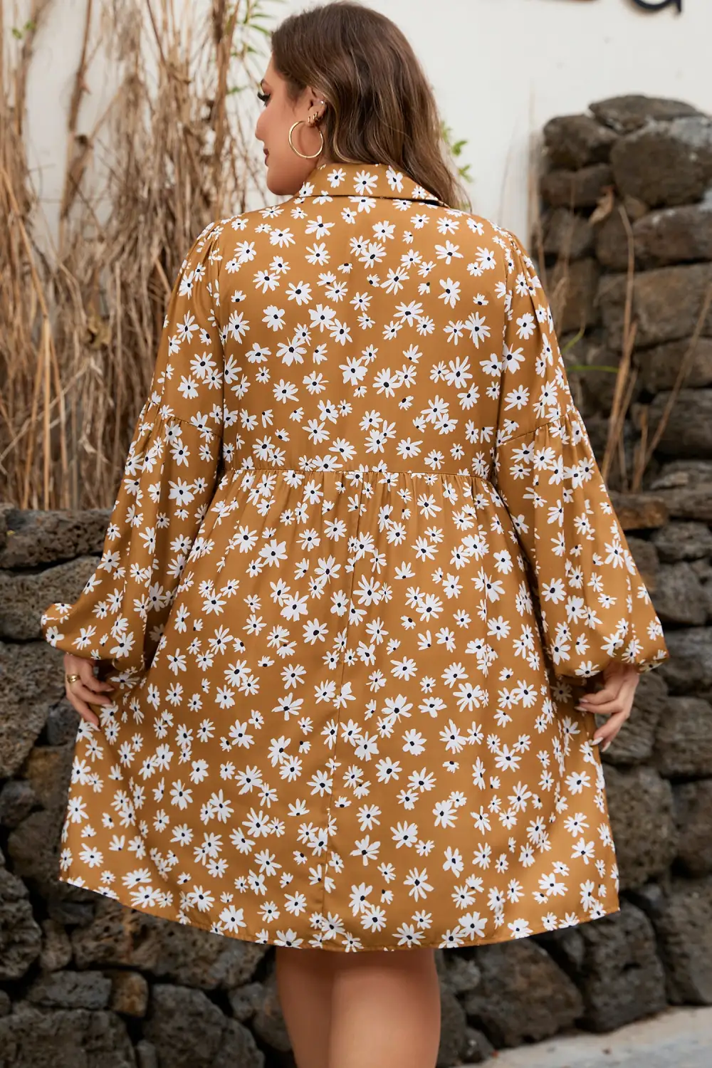 Wearable Cut Floral Printed Split Neck Dress