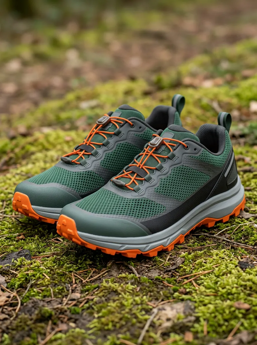 Men's Outdoor Hiking Green Orange Mesh Printed Shoes