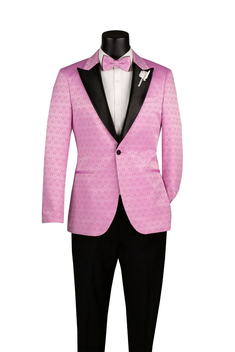 Lilac Slim Fit Jacquard Textured Single Breasted Peak Lapel Blazer