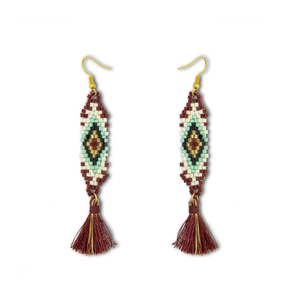 Curved Decorative Artful Beaded Earrings