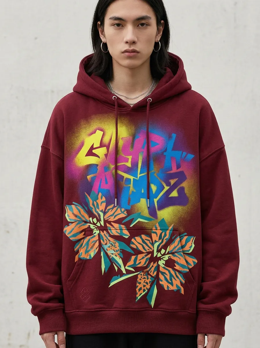 Unisex Pulse Graffiti Floral Graphic Hoodie