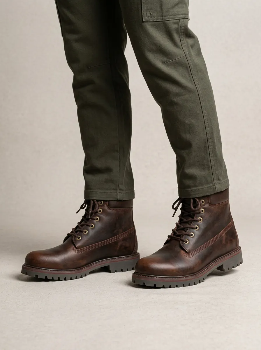 Unisex Leather Side-Zip Print Work Boots