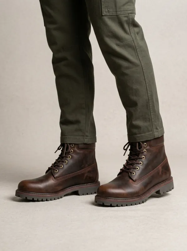 Unisex Leather Side-Zip Print Work Boots