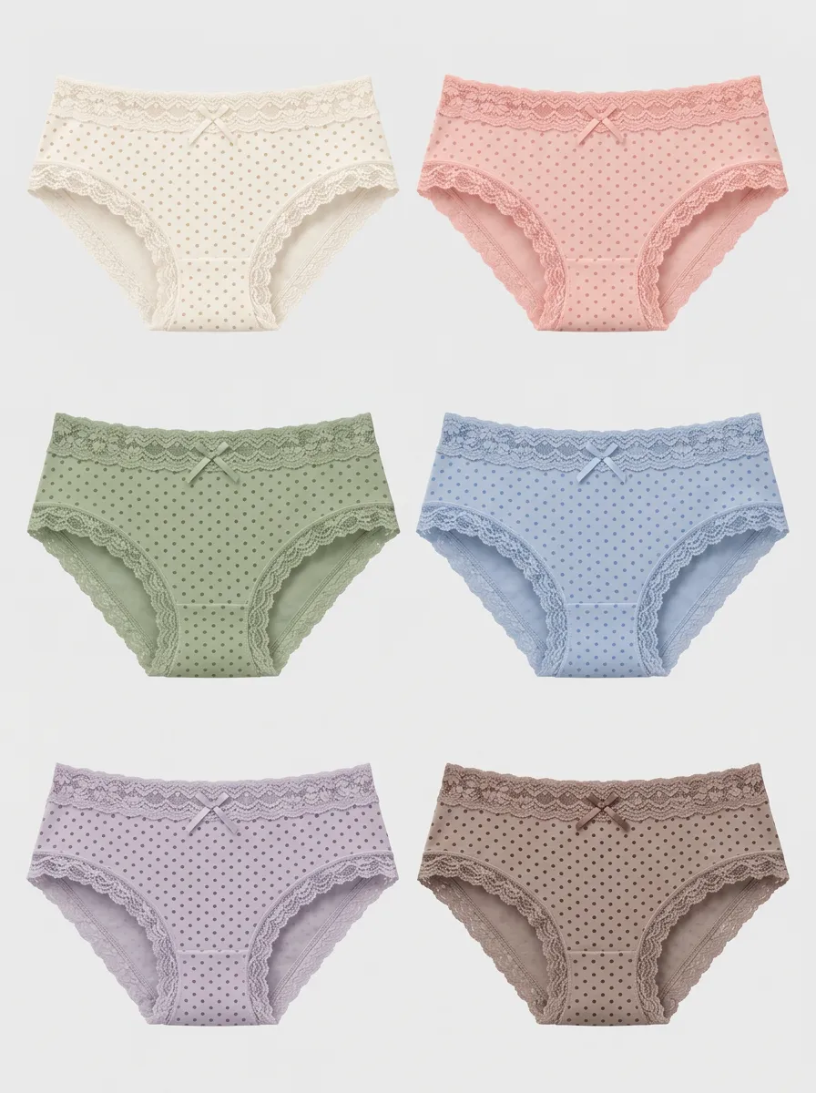 Women's Assorted Polka Dot Lace-Trim Briefs Multi-Pack