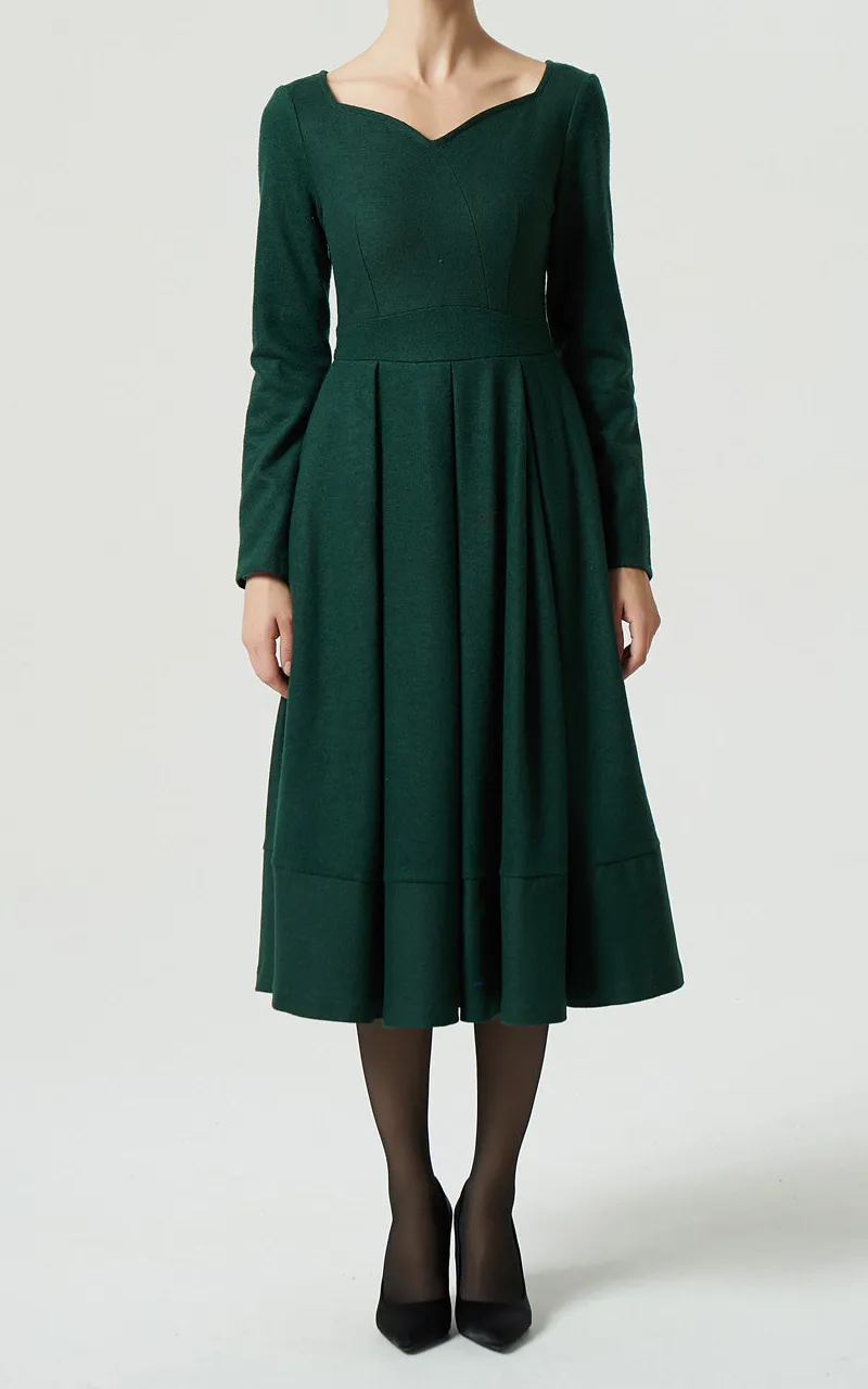 Contemporary Wool Blend Pleated Long Sleeve Midi Dress