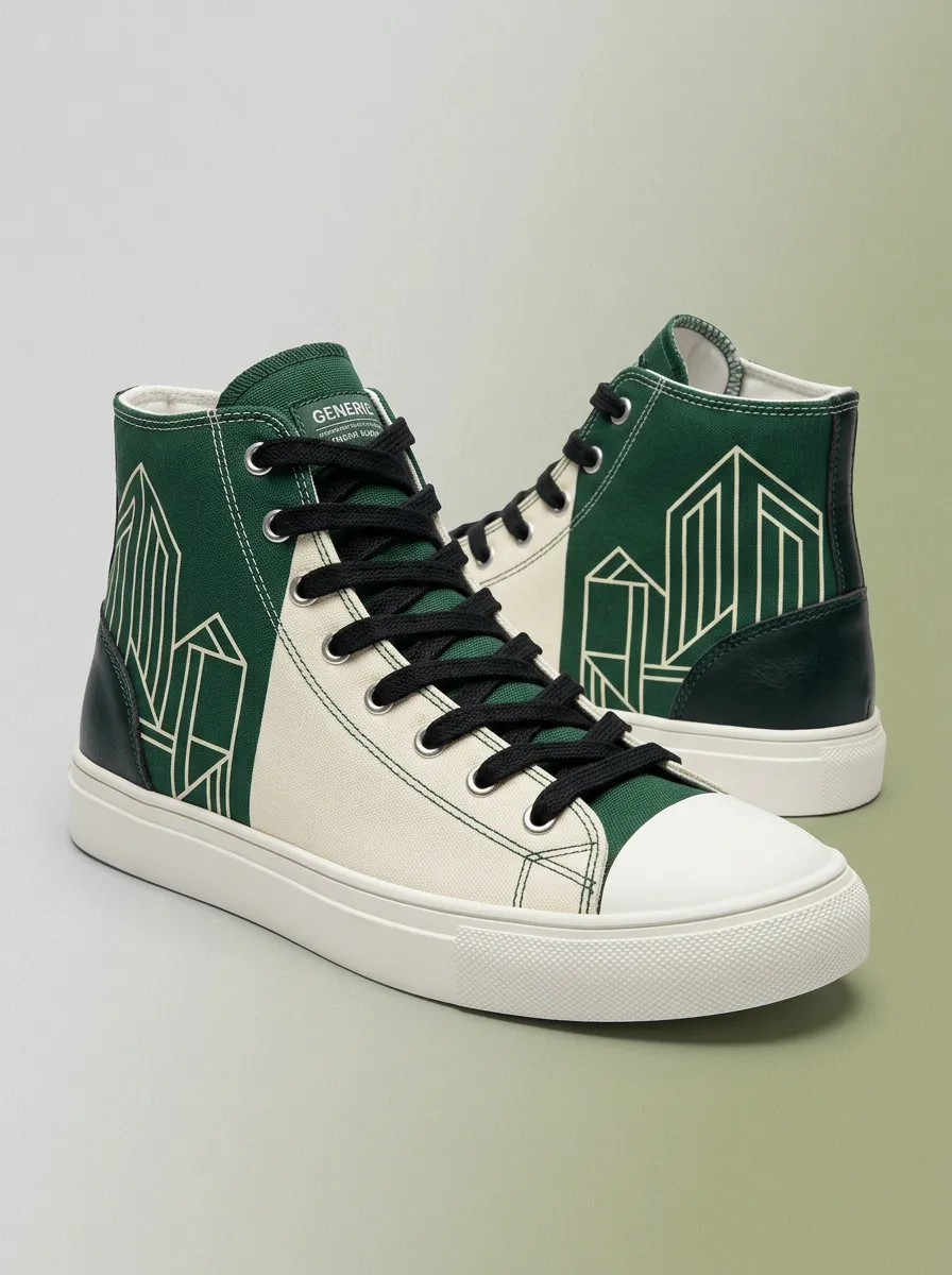 Men's Geometric Crystal Pattern Printed Canvas High Top Shoes