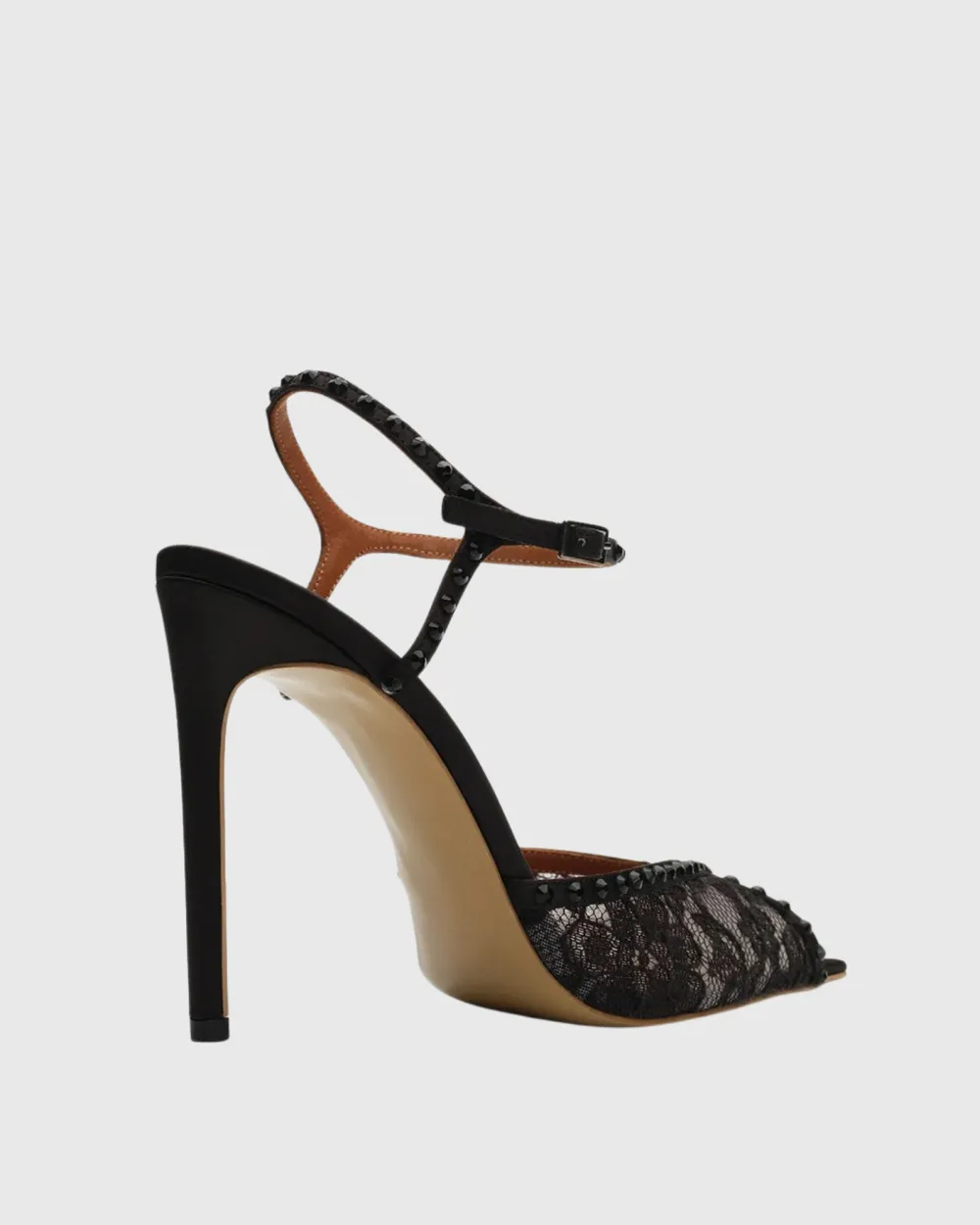Rhinestone Lace Strap Pumps in Black