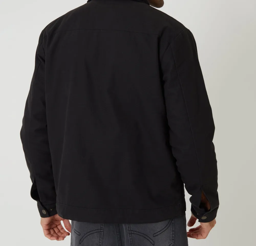 Men's Black Cotton Canvas Jacket with Corduroy Collar
