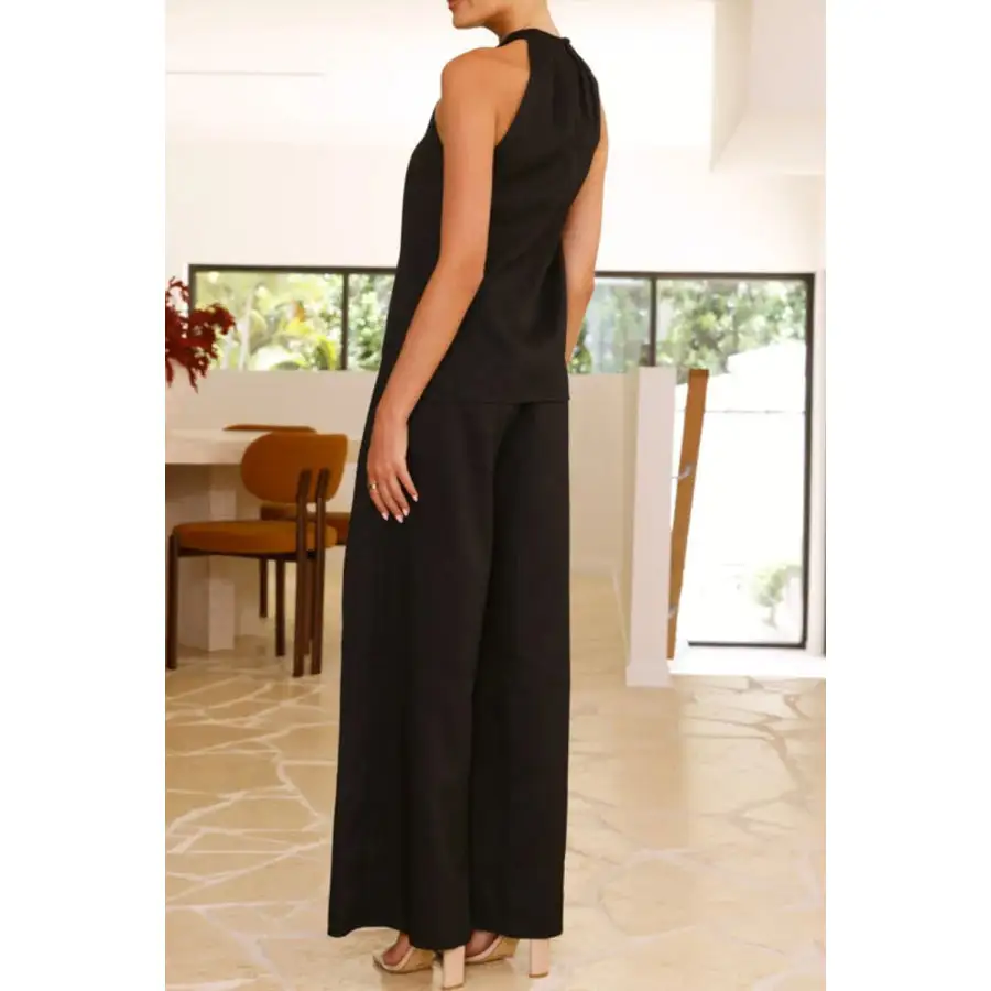Halter Neck Top and Wide Leg Pants Set