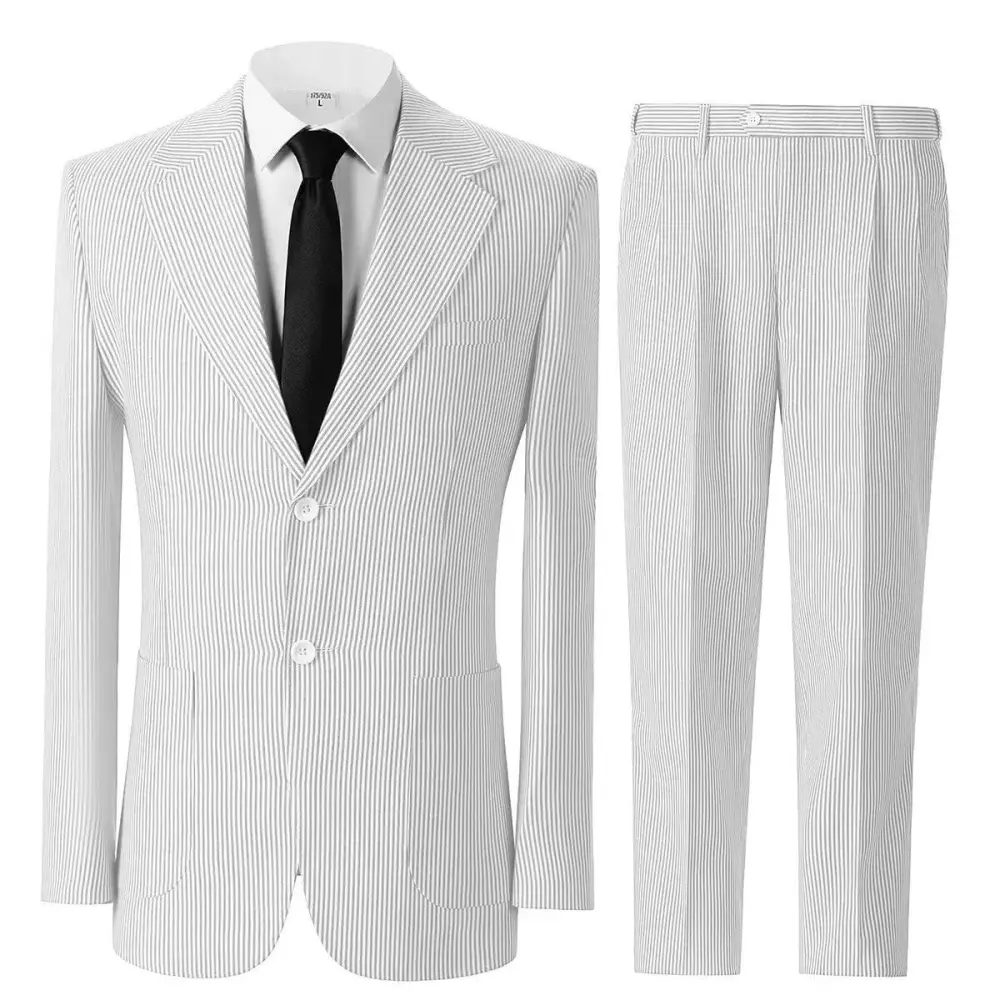 🔥Men's 2-Piece Seersucker Suits Classic Jacket & Trousers