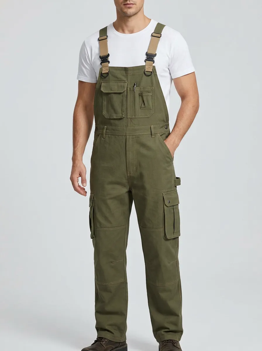 Multi-Pocket Cargo Workwear Knee-Reinforced Men's Workwear Bib Overalls