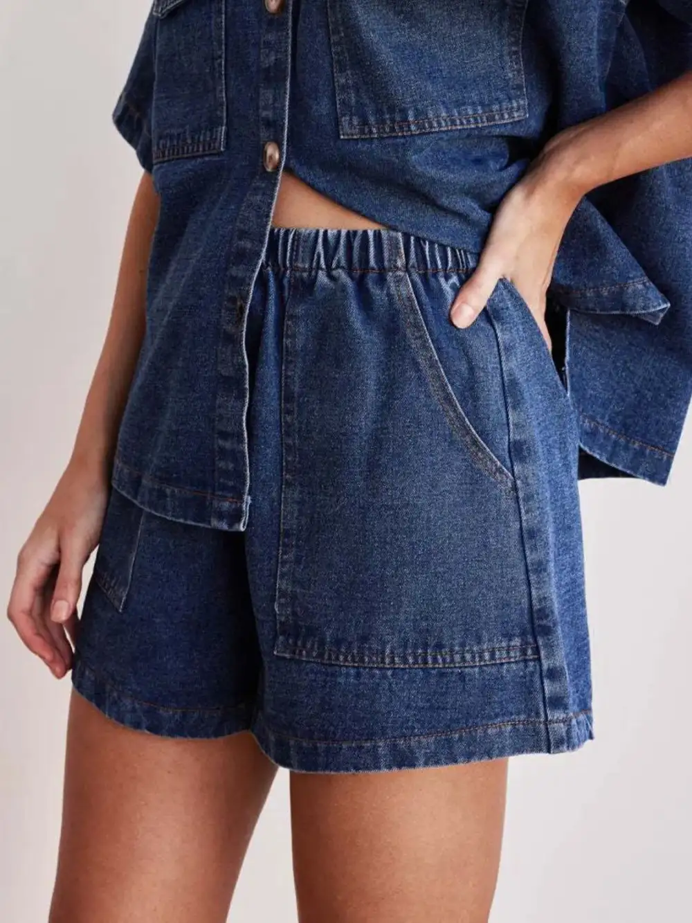Elastic Waist Shorts Denim Pants